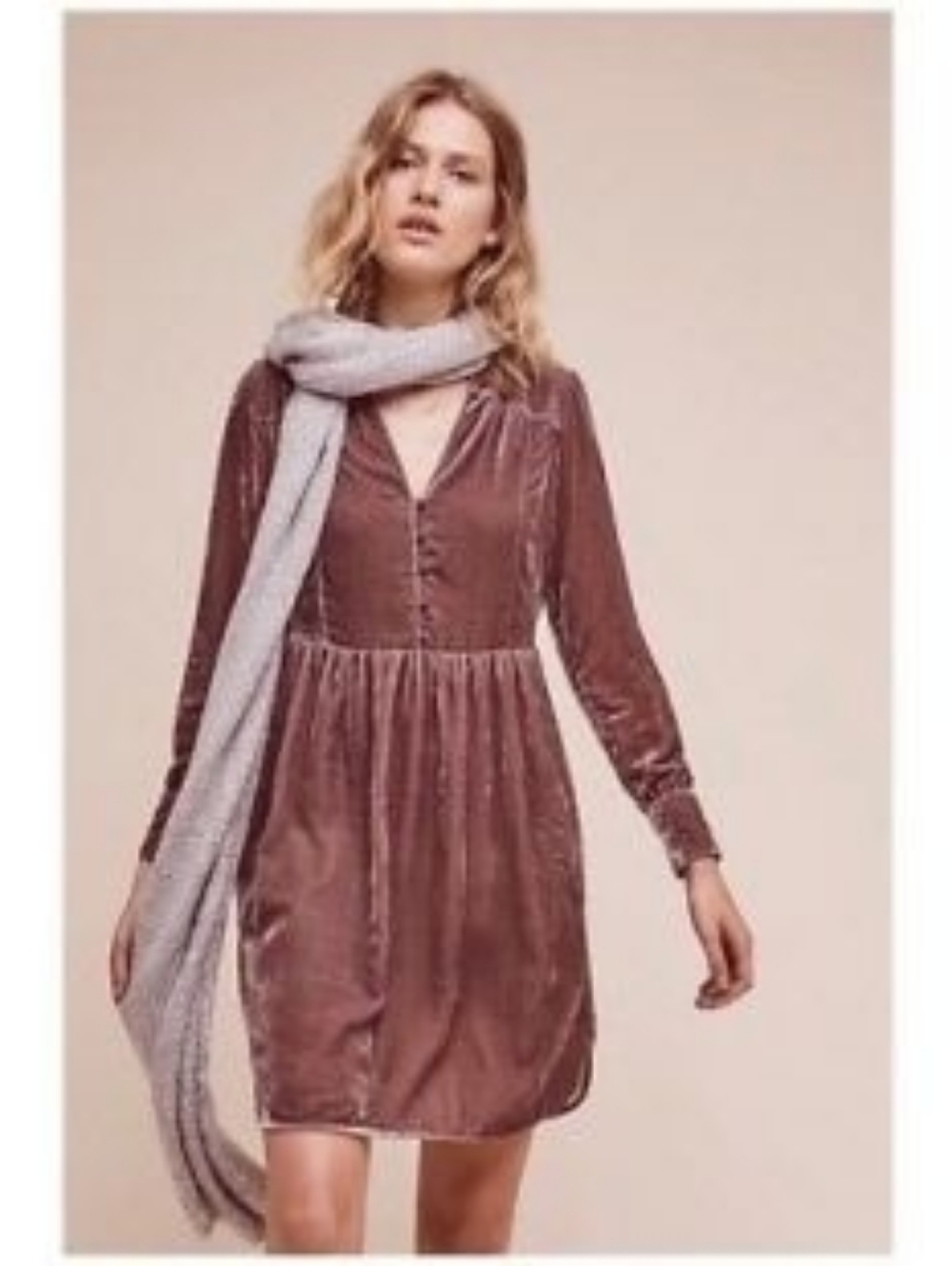 Anthropologie Holding Horses Velvet Mini Dress Babydoll Flowy Mauve Size SP